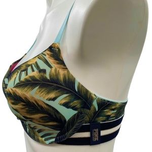 PINK VICTORIAS SECRET I Bra T-Shirt Lightly Lined Palm Tree Stripes 34C